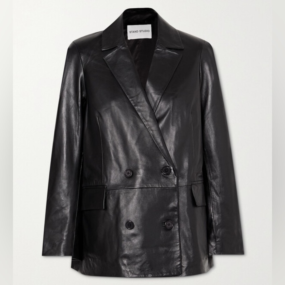 Stand Studio Cassidy Double-Breasted Leather Blazer - Size Small